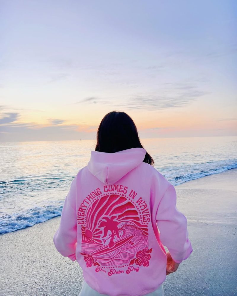 “Everything Comes in Waves” Pink Hoodie - Image 3