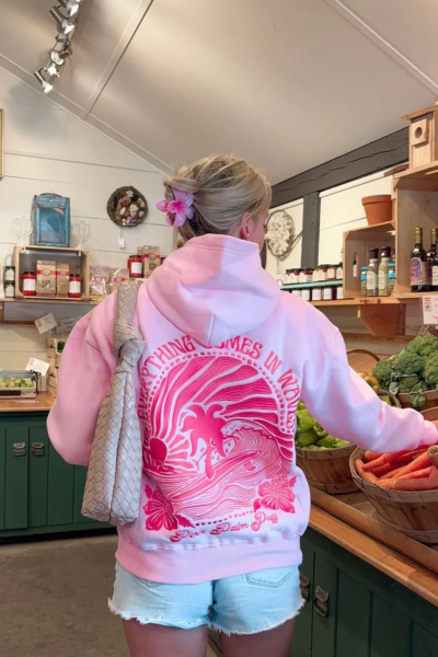 “Everything Comes in Waves” Pink Hoodie