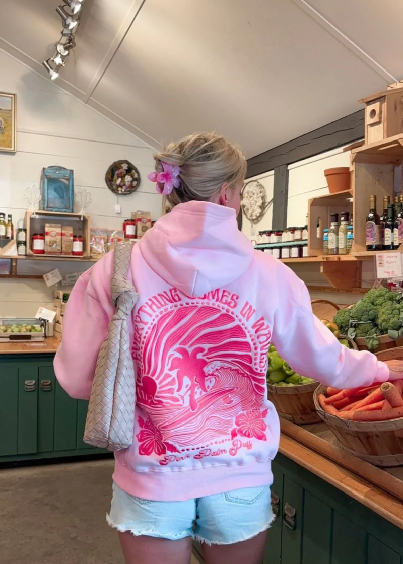 “Everything Comes in Waves” Pink Hoodie